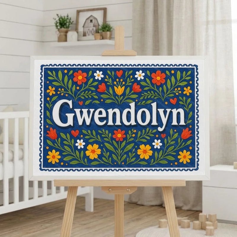 Gwendolyn Name Art - Floral Farmhouse personalized wall print for kids