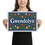 Gwendolyn Name Art - Floral Farmhouse personalized wall print for kids