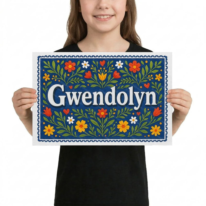 Gwendolyn Name Art - Floral Farmhouse personalized wall print for kids