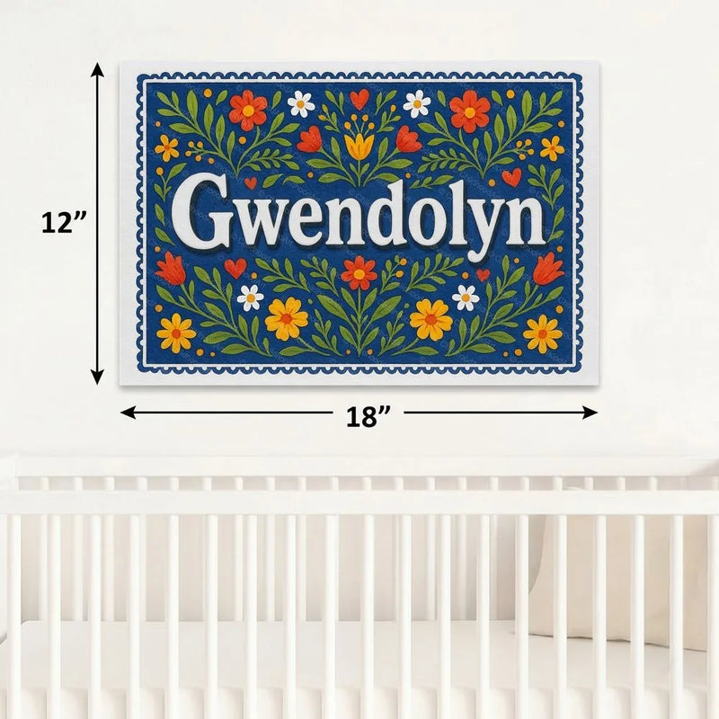 Gwendolyn Name Art - Floral Farmhouse personalized wall print for kids