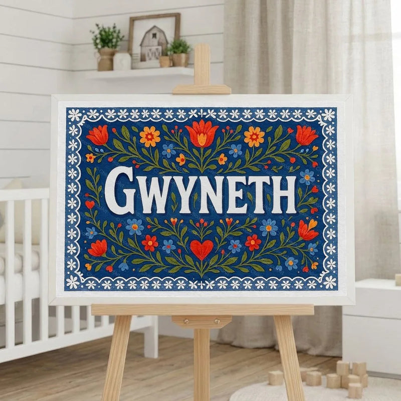 Gwyneth Name Art - Floral Farmhouse personalized wall print for kids
