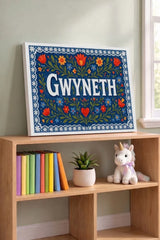 Gwyneth Name Art - Floral Farmhouse personalized wall print for kids