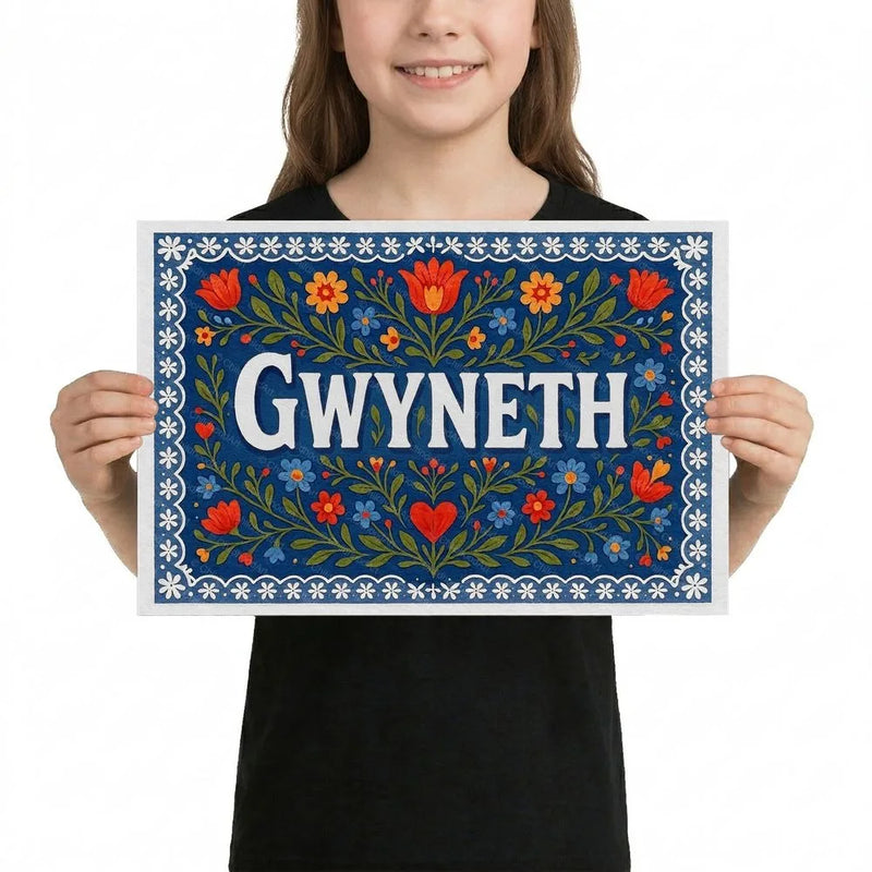 Gwyneth Name Art - Floral Farmhouse personalized wall print for kids