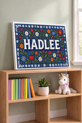 Hadlee Name Art - Floral Farmhouse personalized wall print for kids