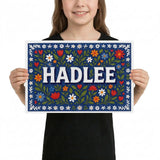 Hadlee Name Art - Floral Farmhouse personalized wall print for kids