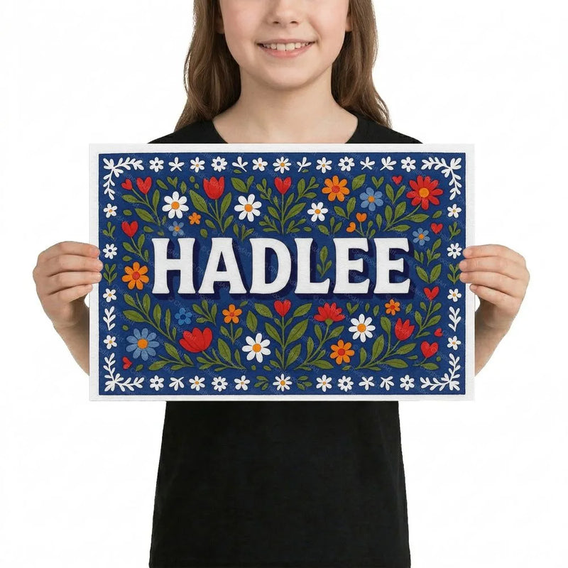 Hadlee Name Art - Floral Farmhouse personalized wall print for kids