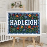 Hadleigh Name Art - Floral Farmhouse personalized wall print for kids