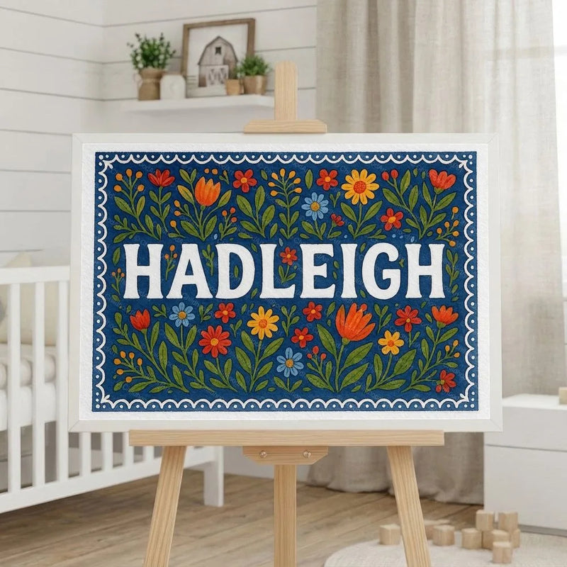 Hadleigh Name Art - Floral Farmhouse personalized wall print for kids