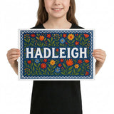 Hadleigh Name Art - Floral Farmhouse personalized wall print for kids