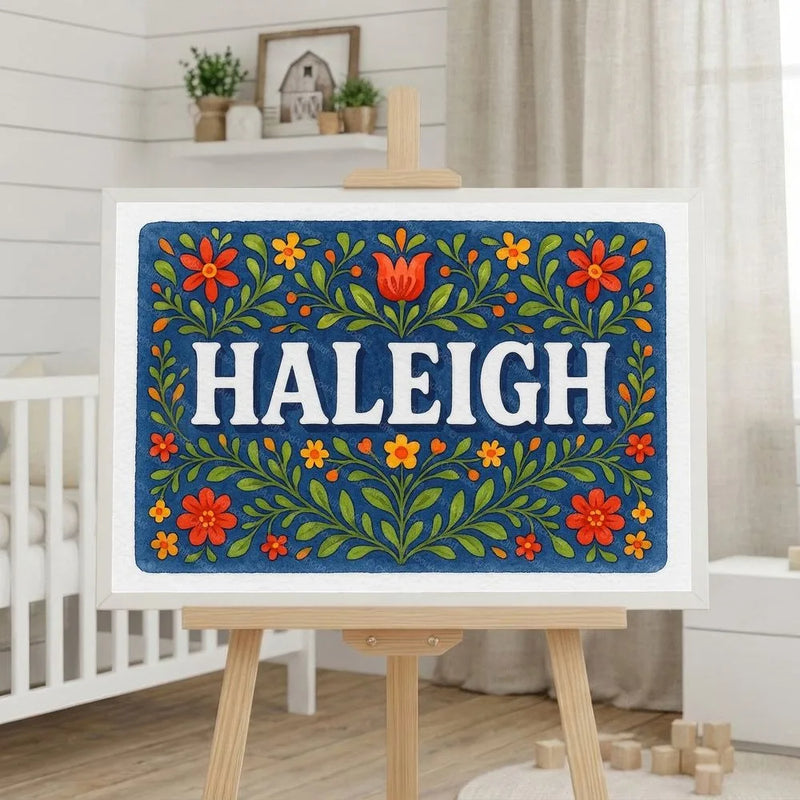 Haleigh Name Art - Floral Farmhouse personalized wall print for kids
