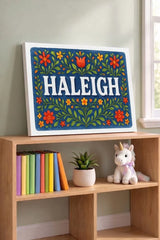 Haleigh Name Art - Floral Farmhouse personalized wall print for kids