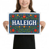 Haleigh Name Art - Floral Farmhouse personalized wall print for kids