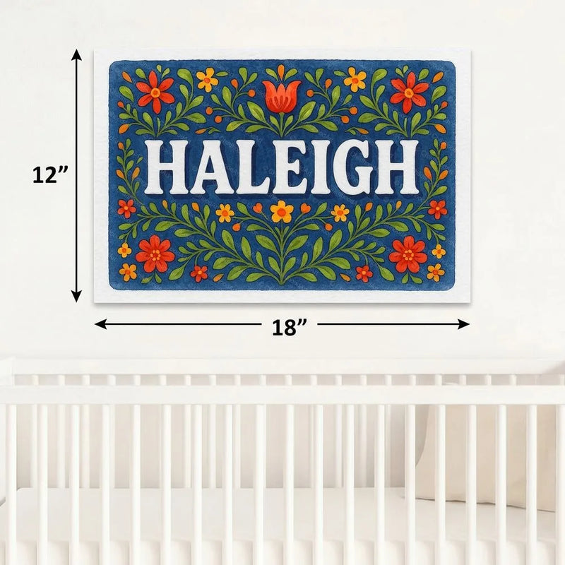 Haleigh Name Art - Floral Farmhouse personalized wall print for kids