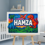 Hamza Name Art - Dinosaur Adventure personalized wall print for kids