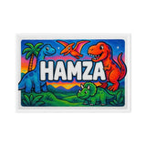 Hamza Name Art - Dinosaur Adventure personalized wall print for kids