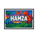 Hamza Name Art - Dinosaur Adventure personalized wall print for kids