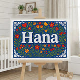 Hana Name Art - Floral Farmhouse personalized wall print for kids