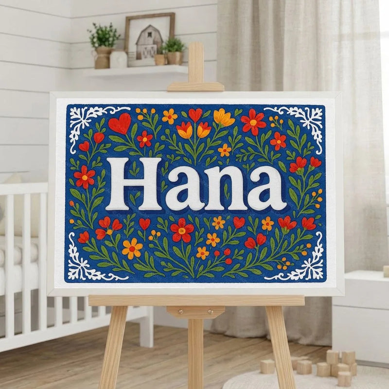 Hana Name Art - Floral Farmhouse personalized wall print for kids