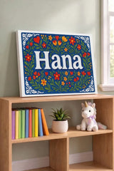 Hana Name Art - Floral Farmhouse personalized wall print for kids