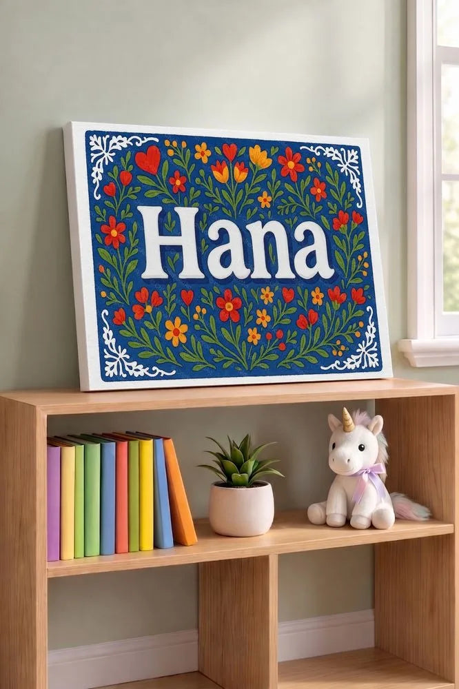 Hana Name Art - Floral Farmhouse personalized wall print for kids