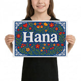Hana Name Art - Floral Farmhouse personalized wall print for kids