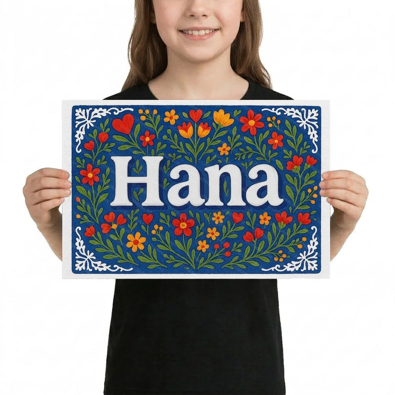 Hana Name Art - Floral Farmhouse personalized wall print for kids