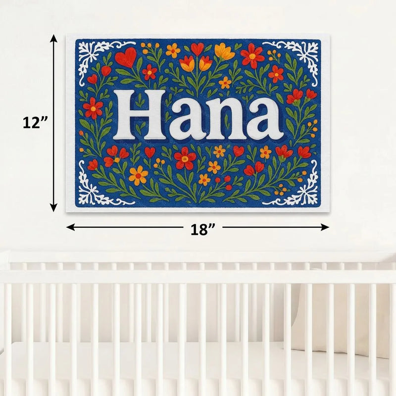 Hana Name Art - Floral Farmhouse personalized wall print for kids