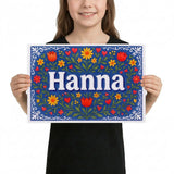 Hanna Name Art - Floral Farmhouse personalized wall print for kids