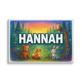 Hannah Name Art - Forest Friends personalized wall print for kids
