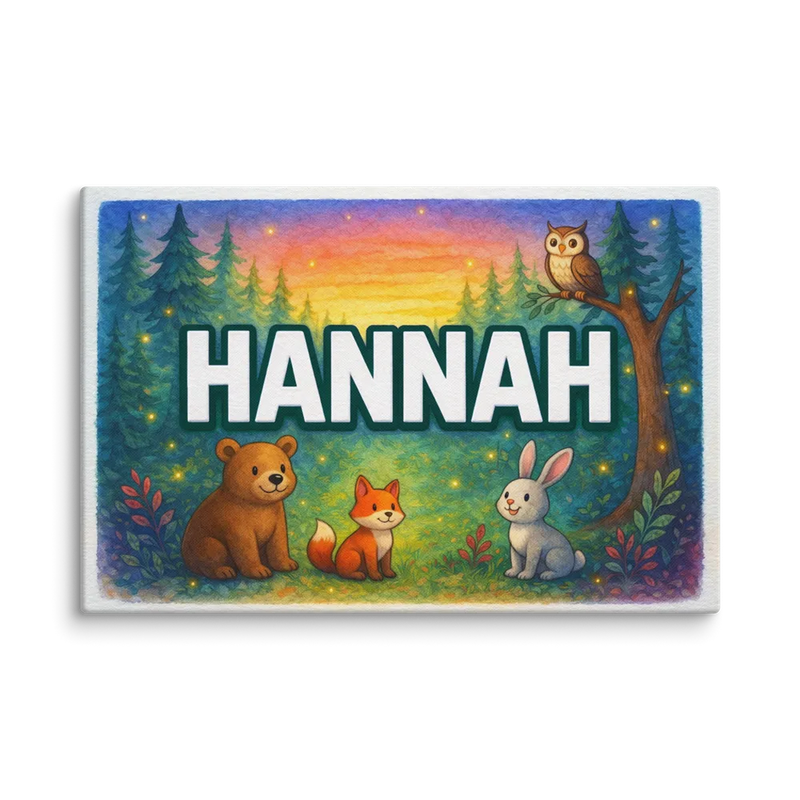 Hannah Name Art - Forest Friends personalized wall print for kids