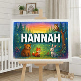 Hannah Name Art - Forest Friends personalized wall print for kids