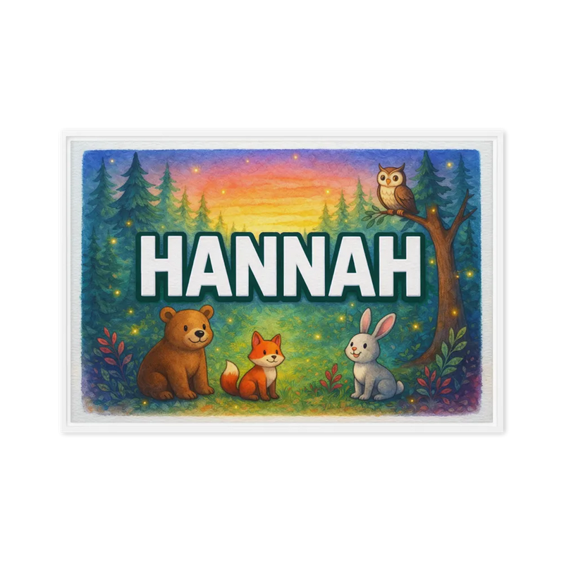 Hannah Name Art - Forest Friends personalized wall print for kids