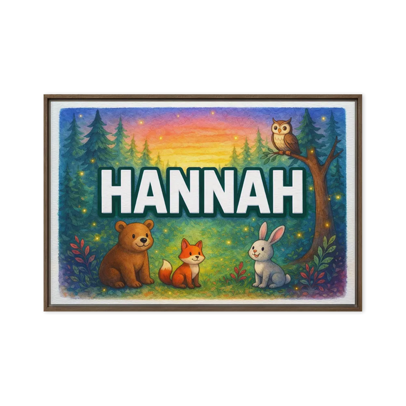 Hannah Name Art - Forest Friends personalized wall print for kids