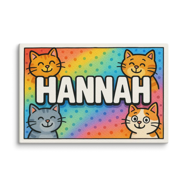 Hannah Name Art - Colorful Cats Personalized Wall Art
