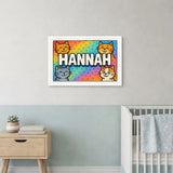 Hannah Name Art - Colorful Cats personalized wall print for kids