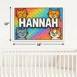 Hannah Name Art - Colorful Cats personalized wall print for kids