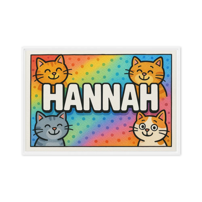 Hannah Name Art - Colorful Cats personalized wall print for kids