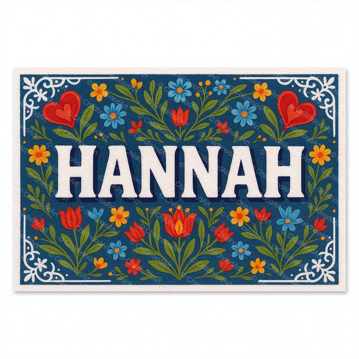 Hannah Floral Farmhouse Name Art - Full size image