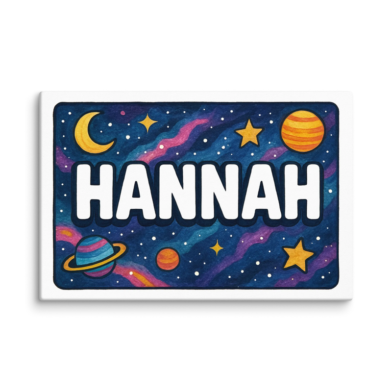 Hannah Name Art - Space Explorers personalized wall print for kids