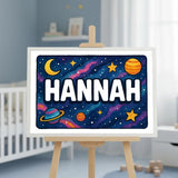 Hannah Name Art - Space Explorers personalized wall print for kids