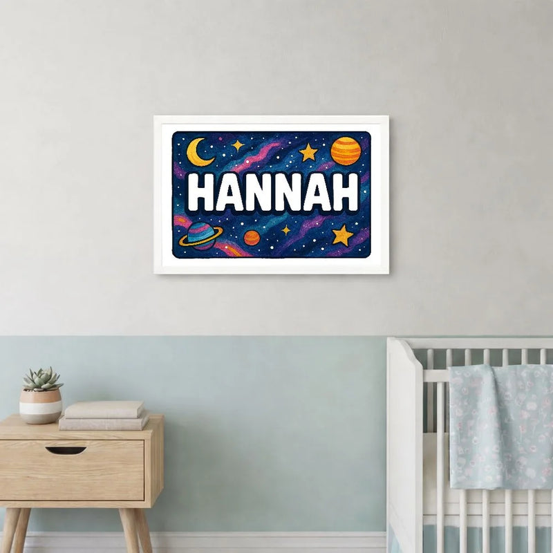 Hannah Name Art - Space Explorers personalized wall print for kids