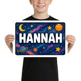 Hannah Name Art - Space Explorers personalized wall print for kids