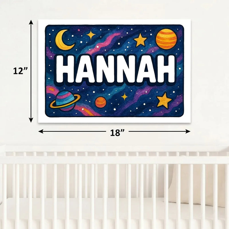 Hannah Name Art - Space Explorers personalized wall print for kids