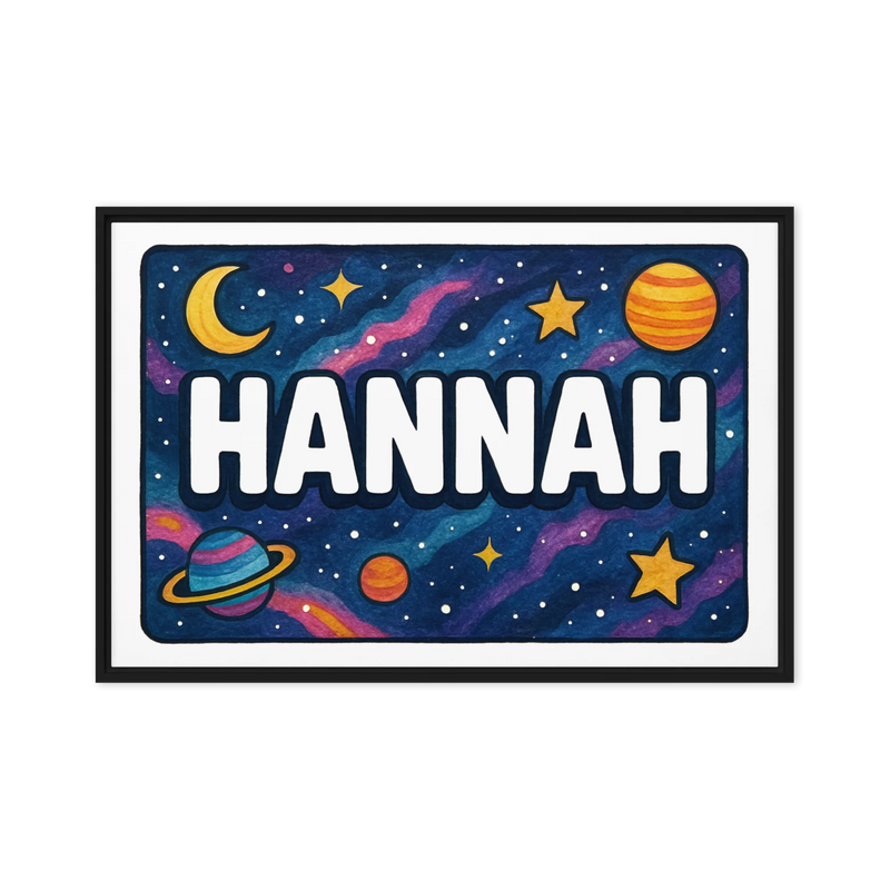 Hannah Name Art - Space Explorers personalized wall print for kids