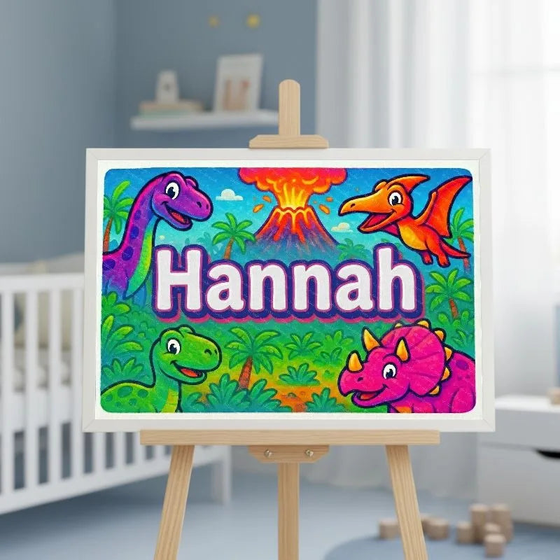 Hannah Name Art - Dinosaur Adventure personalized wall print for kids