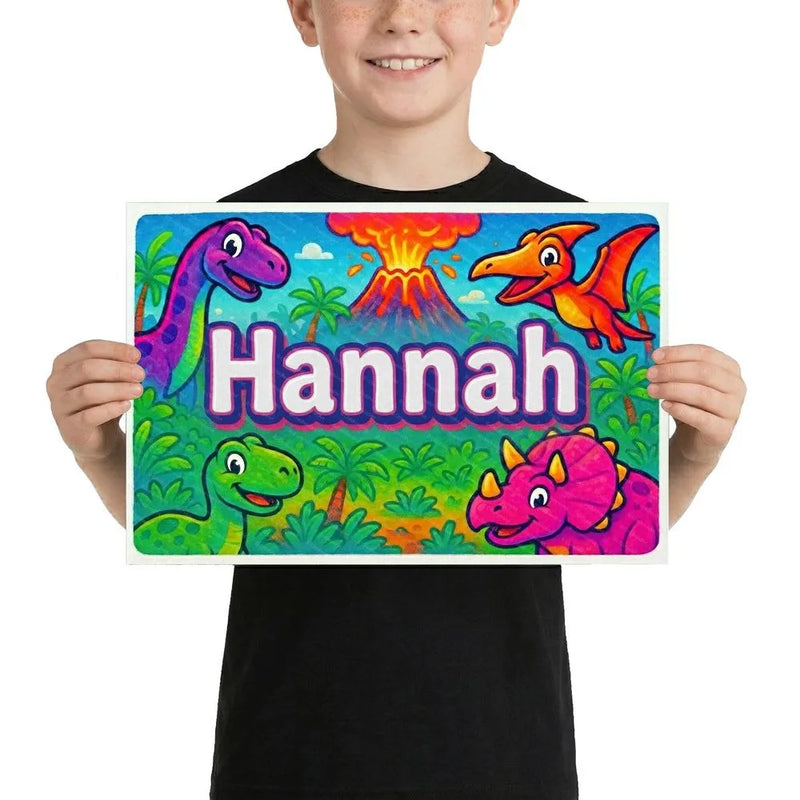 Hannah Name Art - Dinosaur Adventure personalized wall print for kids