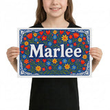 Harlee Name Art - Floral Farmhouse personalized wall print for kids