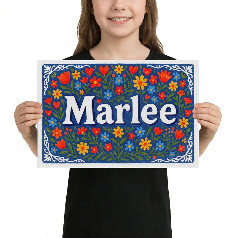 Harlee Name Art - Floral Farmhouse personalized wall print for kids