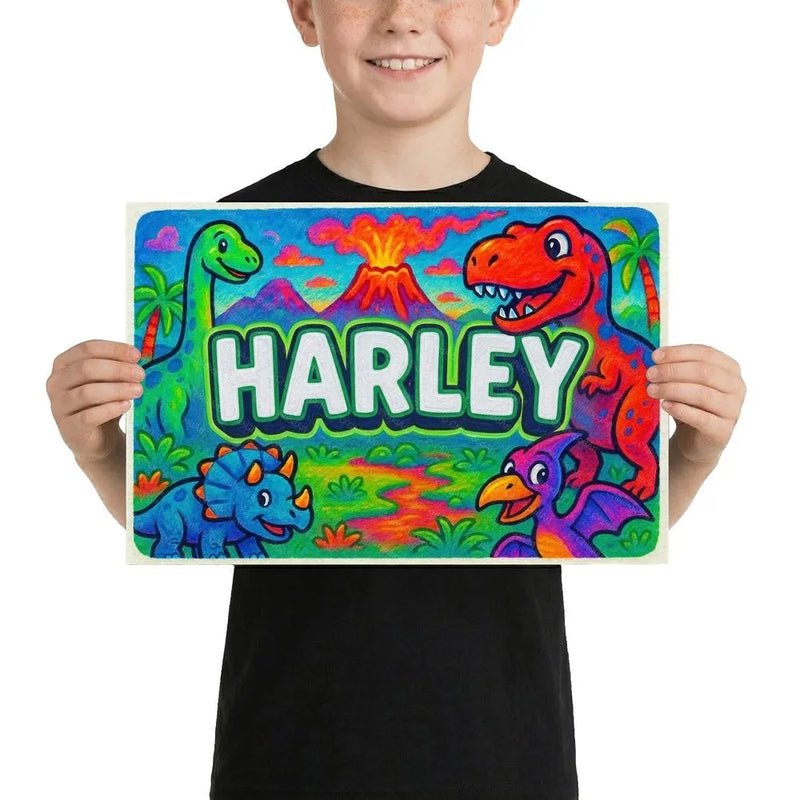 Harley Name Art - Dinosaur Adventure personalized wall print for kids