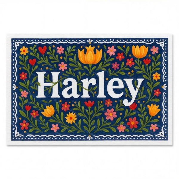 Harley Name Art - Floral Farmhouse Personalized Wall Art